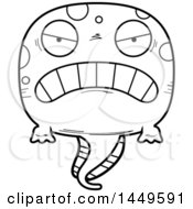 Clipart Graphic Of A Cartoon Black And White Lineart Mad Tadpole Pollywog Character Mascot Royalty Free Vector Illustration