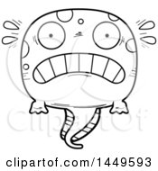 Clipart Graphic Of A Cartoon Black And White Lineart Scared Tadpole Pollywog Character Mascot Royalty Free Vector Illustration