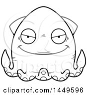 Clipart Graphic Of A Cartoon Black And White Lineart Evil Squid Character Mascot Royalty Free Vector Illustration