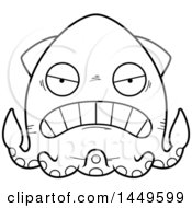 Clipart Graphic Of A Cartoon Black And White Lineart Mad Squid Character Mascot Royalty Free Vector Illustration