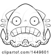 Clipart Graphic Of A Cartoon Black And White Lineart Scared Squid Character Mascot Royalty Free Vector Illustration