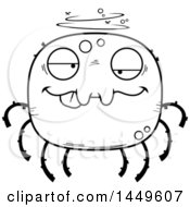 Clipart Graphic Of A Cartoon Black And White Lineart Drunk Spider Character Mascot Royalty Free Vector Illustration