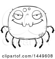 Clipart Graphic Of A Cartoon Black And White Lineart Evil Spider Character Mascot Royalty Free Vector Illustration