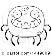 Clipart Graphic Of A Cartoon Black And White Lineart Grinning Spider Character Mascot Royalty Free Vector Illustration