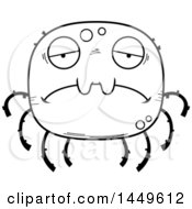 Clipart Graphic Of A Cartoon Black And White Lineart Sad Spider Character Mascot Royalty Free Vector Illustration