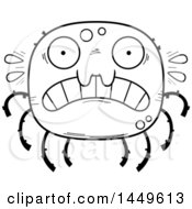 Clipart Graphic Of A Cartoon Black And White Lineart Scared Spider Character Mascot Royalty Free Vector Illustration