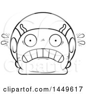 Clipart Graphic Of A Cartoon Black And White Lineart Scared Snail Character Mascot Royalty Free Vector Illustration