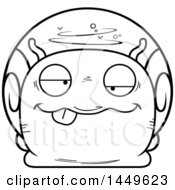Clipart Graphic Of A Cartoon Black And White Lineart Drunk Snail Character Mascot Royalty Free Vector Illustration
