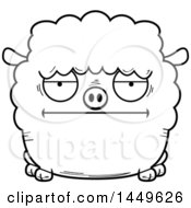 Poster, Art Print Of Cartoon Black And White Lineart Bored Sheep Character Mascot