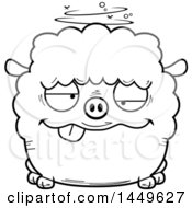 Poster, Art Print Of Cartoon Black And White Lineart Drunk Sheep Character Mascot