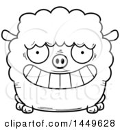 Poster, Art Print Of Cartoon Black And White Lineart Grinning Sheep Character Mascot