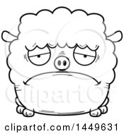 Poster, Art Print Of Cartoon Black And White Lineart Sad Sheep Character Mascot
