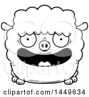 Poster, Art Print Of Cartoon Black And White Lineart Happy Sheep Character Mascot