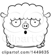 Poster, Art Print Of Cartoon Black And White Lineart Surprised Sheep Character Mascot