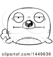 Poster, Art Print Of Cartoon Black And White Lineart Bored Seal Character Mascot