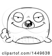 Poster, Art Print Of Cartoon Black And White Lineart Evil Seal Character Mascot