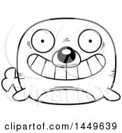 Poster, Art Print Of Cartoon Black And White Lineart Grinning Seal Character Mascot