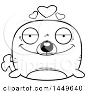 Clipart Graphic Of A Cartoon Black And White Lineart Loving Seal Character Mascot Royalty Free Vector Illustration