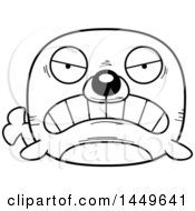 Clipart Graphic Of A Cartoon Black And White Lineart Mad Seal Character Mascot Royalty Free Vector Illustration