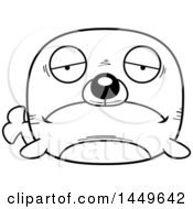Clipart Graphic Of A Cartoon Black And White Lineart Sad Seal Character Mascot Royalty Free Vector Illustration