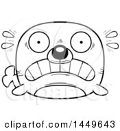 Poster, Art Print Of Cartoon Black And White Lineart Scared Seal Character Mascot
