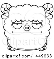 Poster, Art Print Of Cartoon Black And White Lineart Bored Ram Sheep Character Mascot