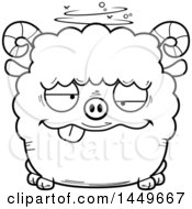 Poster, Art Print Of Cartoon Black And White Lineart Drunk Ram Sheep Character Mascot