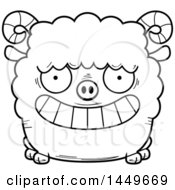 Poster, Art Print Of Cartoon Black And White Lineart Grinning Ram Sheep Character Mascot