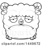 Poster, Art Print Of Cartoon Black And White Lineart Sad Ram Sheep Character Mascot