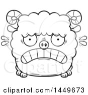 Poster, Art Print Of Cartoon Black And White Lineart Scared Ram Sheep Character Mascot