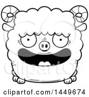 Poster, Art Print Of Cartoon Black And White Lineart Happy Ram Sheep Character Mascot