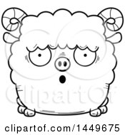 Poster, Art Print Of Cartoon Black And White Lineart Surprised Ram Sheep Character Mascot