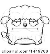 Clipart Graphic Of A Cartoon Black And White Lineart Bored Poodle Dog Character Mascot Royalty Free Vector Illustration
