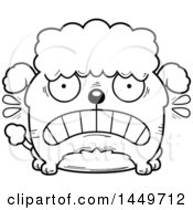 Clipart Graphic Of A Cartoon Black And White Lineart Scared Poodle Dog Character Mascot Royalty Free Vector Illustration