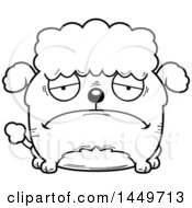 Clipart Graphic Of A Cartoon Black And White Lineart Sad Poodle Dog Character Mascot Royalty Free Vector Illustration