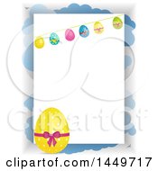 Poster, Art Print Of Yellow Polka Dot Easter Egg And Bunting Over A Panel And Clouds On White
