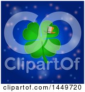Poster, Art Print Of St Patricks Day Four Leaf Clover With An Irish Flag Striped Leprechaun Hat Over An Outer Space Background