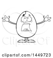 Clipart Graphic Of A Cartoon Black And White Lineart Terrified Egg Mascot Character Screaming Royalty Free Vector Illustration