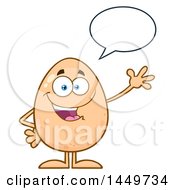 Clipart Graphic Of A Cartoon Egg Mascot Character Waving And Talking Royalty Free Vector Illustration