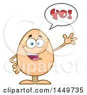 Cartoon Egg Mascot Character Waving And Saying Yo
