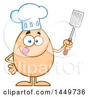Cartoon Chef Egg Mascot Character Holding A Spatula