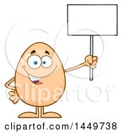 Clipart Graphic Of A Cartoon Egg Mascot Character Holding Up A Blank Sign Royalty Free Vector Illustration