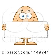 Clipart Graphic Of A Cartoon Egg Mascot Character Holding A Blank Sign Royalty Free Vector Illustration