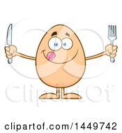 Cartoon Hungry Egg Mascot Character Holding A Knife And Fork