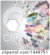 Clipart Graphic Of A Blank Frame Over Gray With Colorful Rectangles Royalty Free Vector Illustration