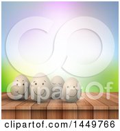 Clipart Graphic Of Happy Easter Eggs On A Wood Table Royalty Free Vector Illustration