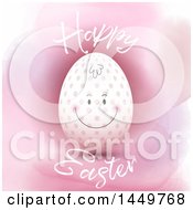 Clipart Graphic Of A Polka Dot Egg With Happy Easter Text And Pink Watercolor Royalty Free Vector Illustration