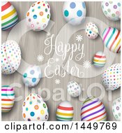 Poster, Art Print Of Border Of Colorful Eggs With Happy Easter Text On Wood