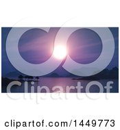Clipart Graphic Of A 3d Purple Sunset Or Night Sky Over A Bay Royalty Free Illustration