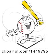 Poster, Art Print Of Cartoon Happy Baseball Mascot Holding A Bat And Standing On A Base